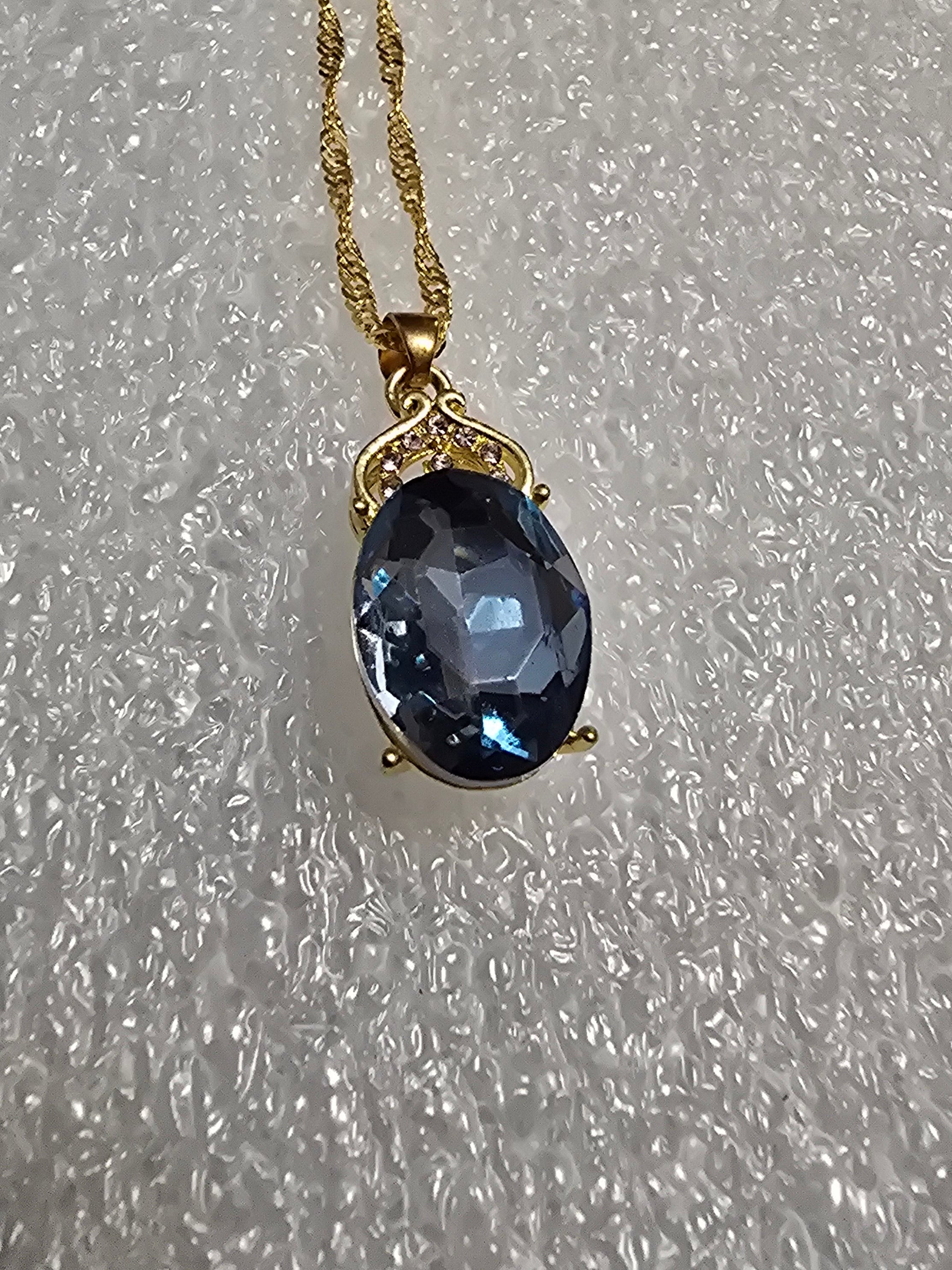 Deep Blue Oval Pendant with Chain