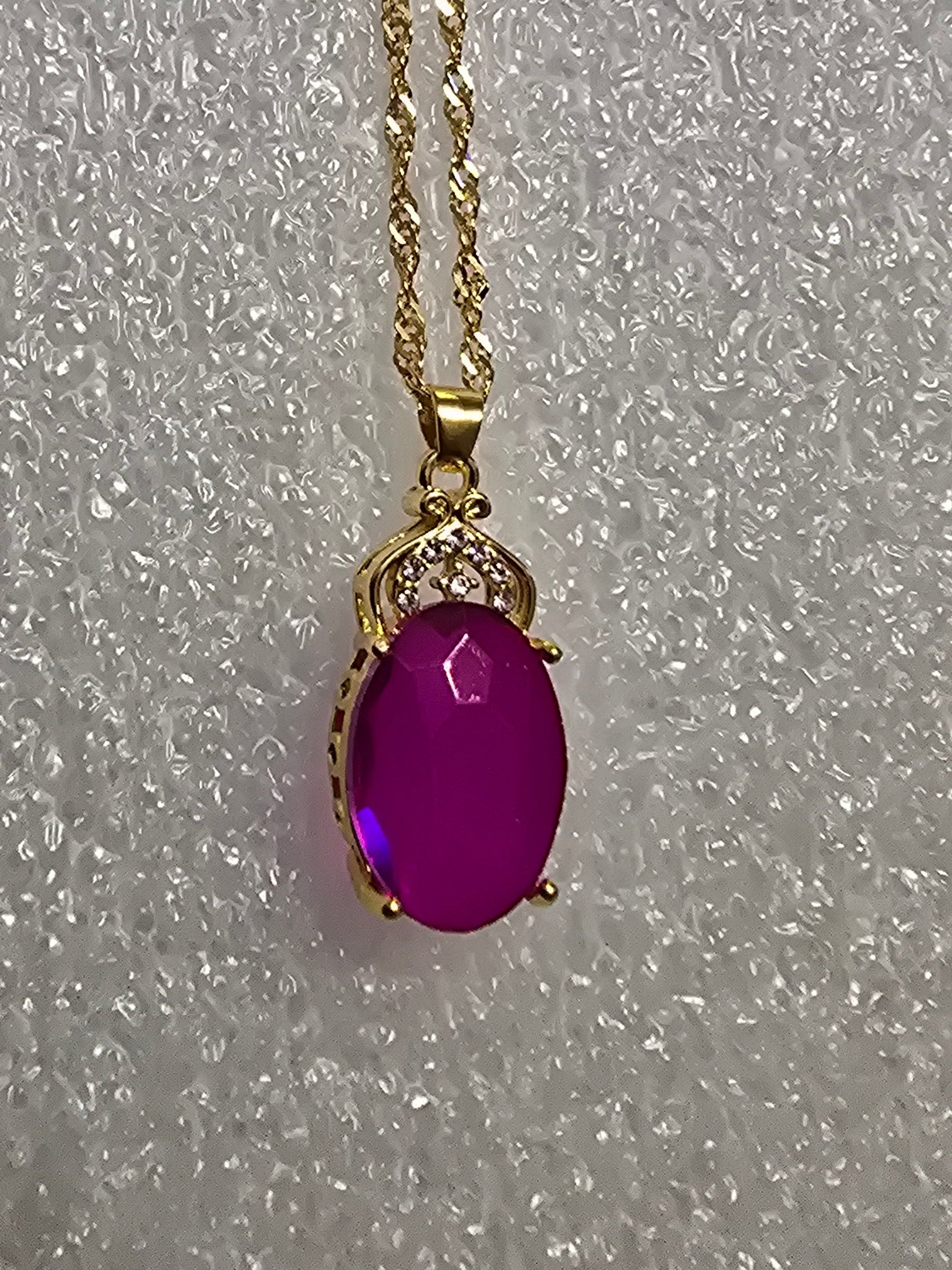Pink Oval Pendant with Chain