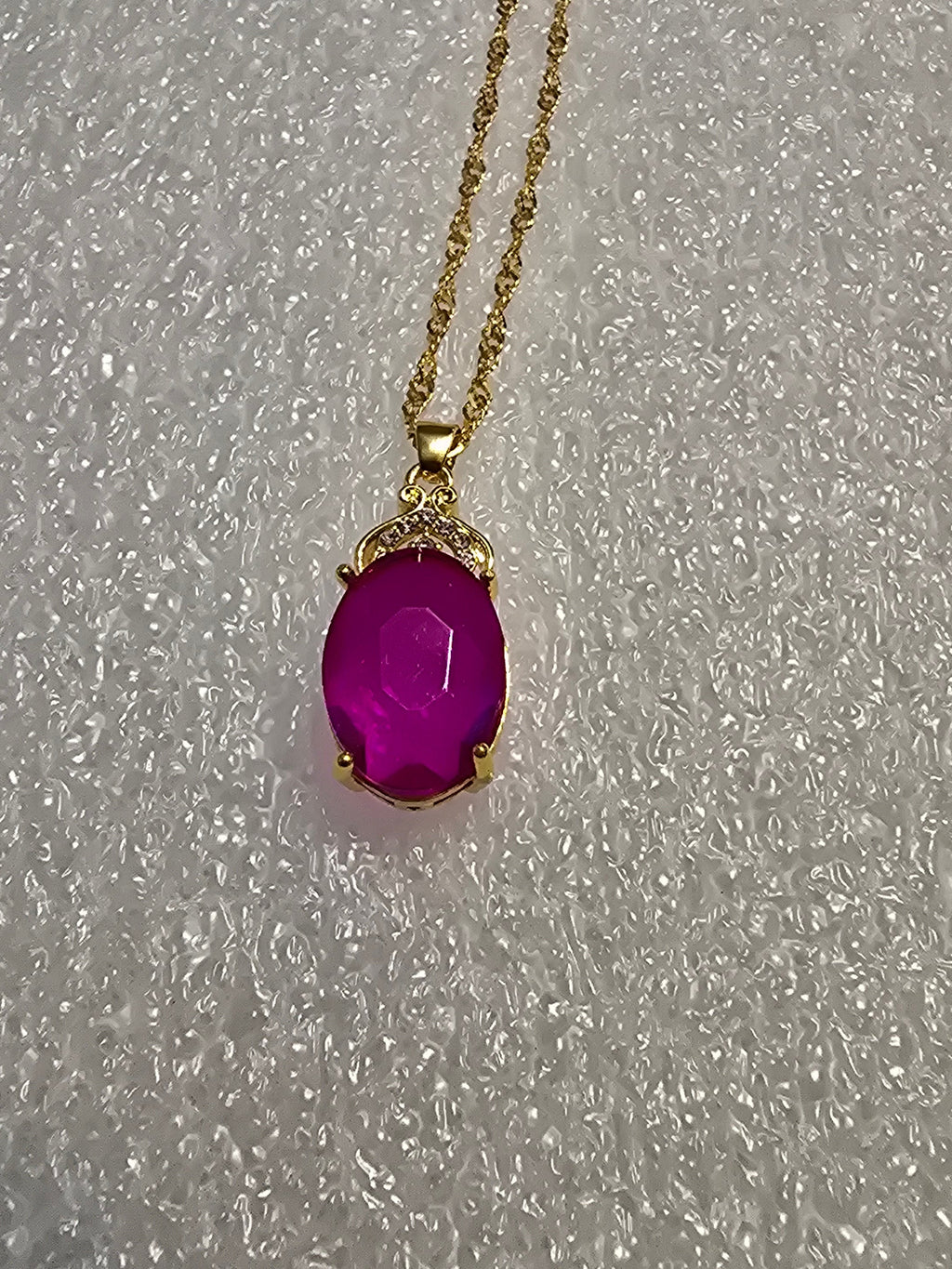 Pink Oval Pendant with Chain