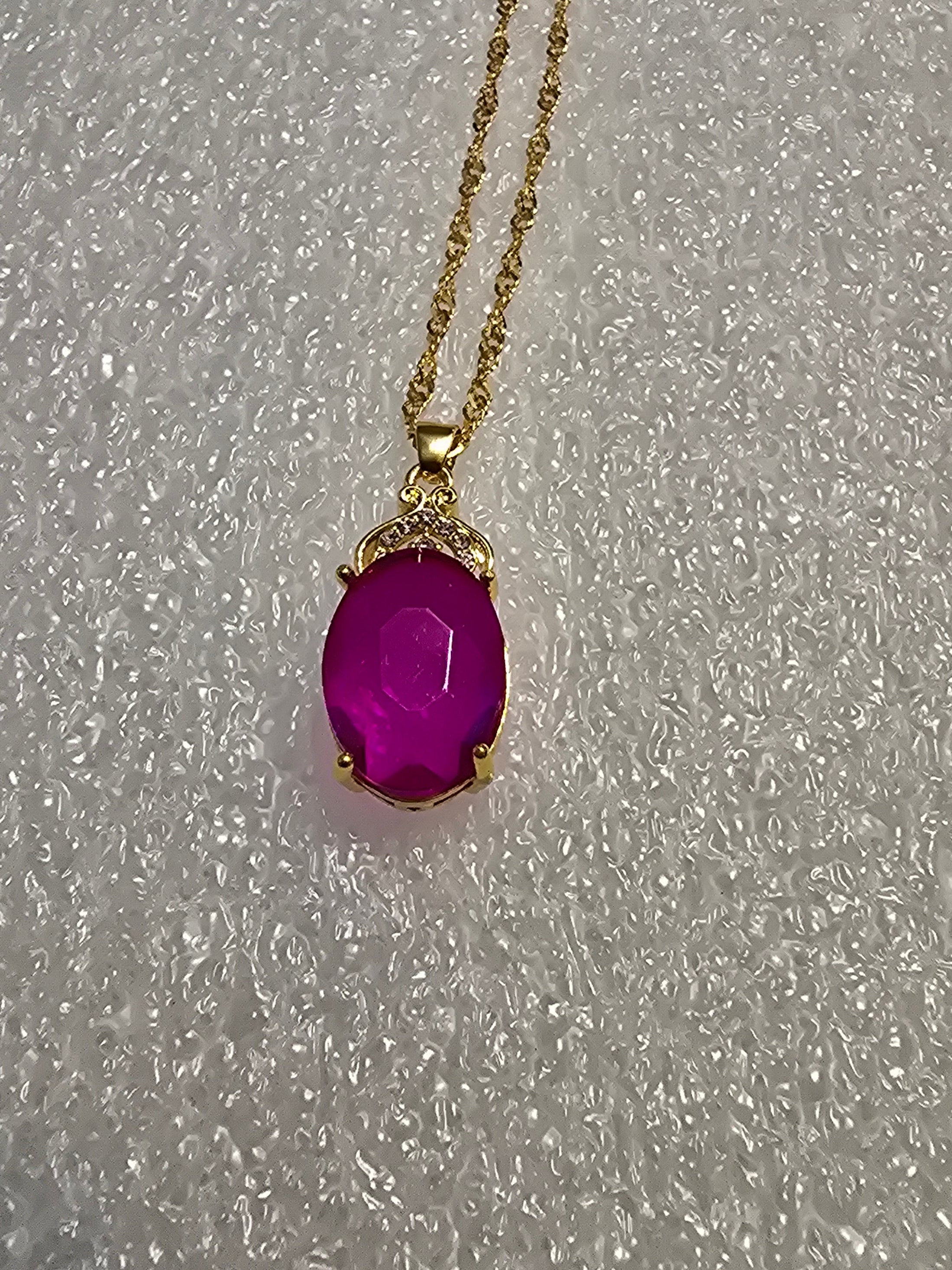 Pink Oval Pendant with Chain