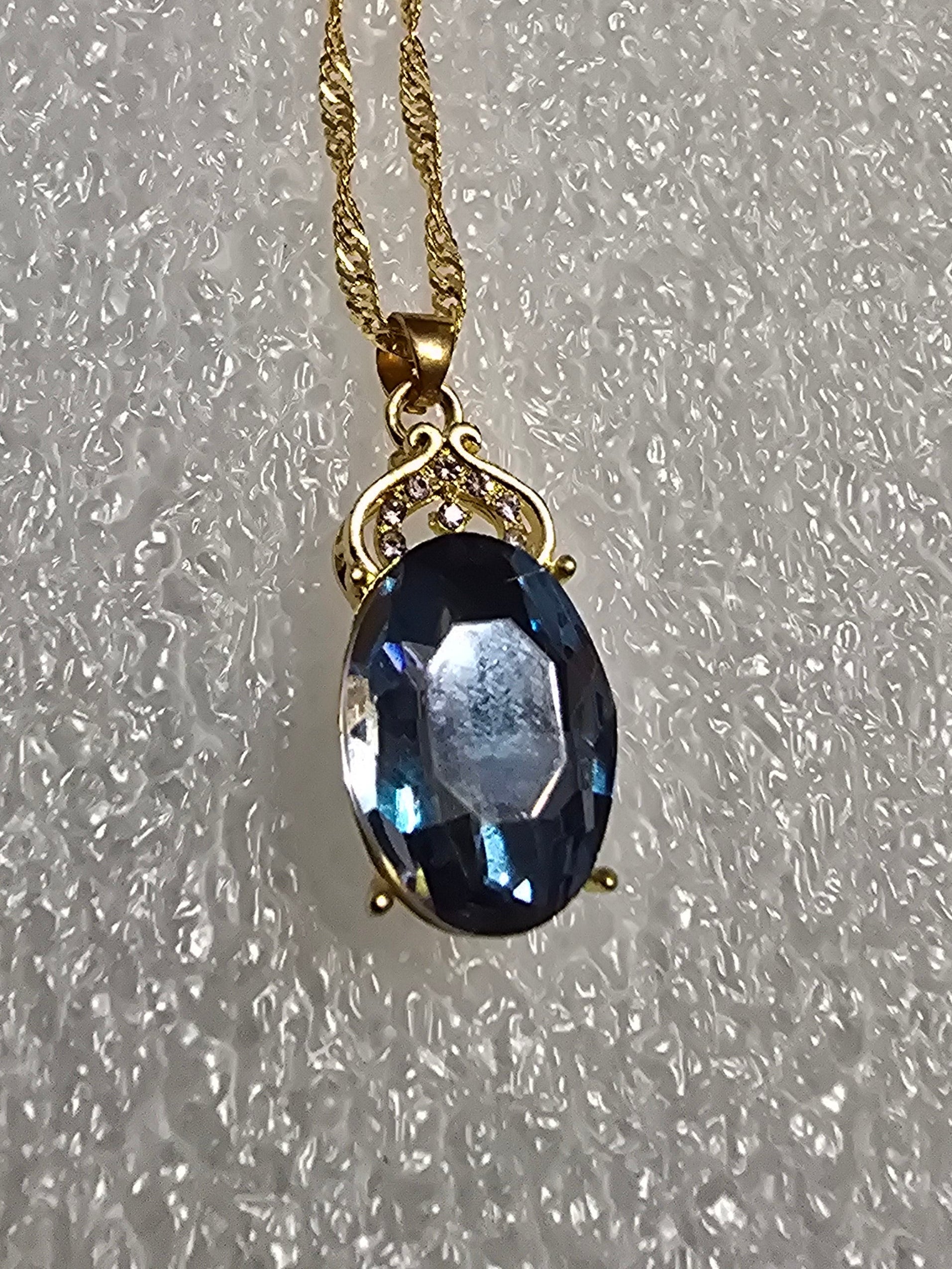 Deep Blue Oval Pendant with Chain